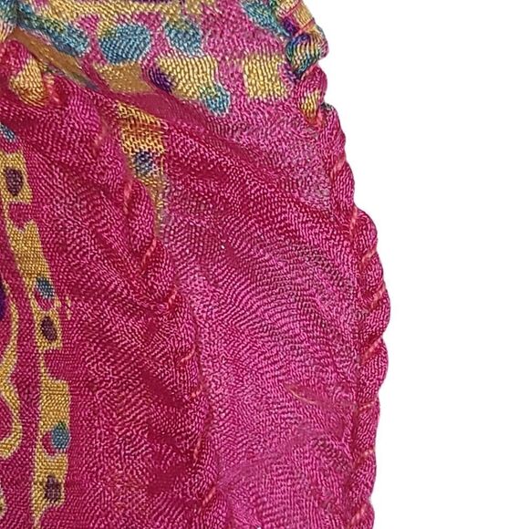 Silk Scarf, pink and yellow hand stitched, Made in India - Picture 2 of 5